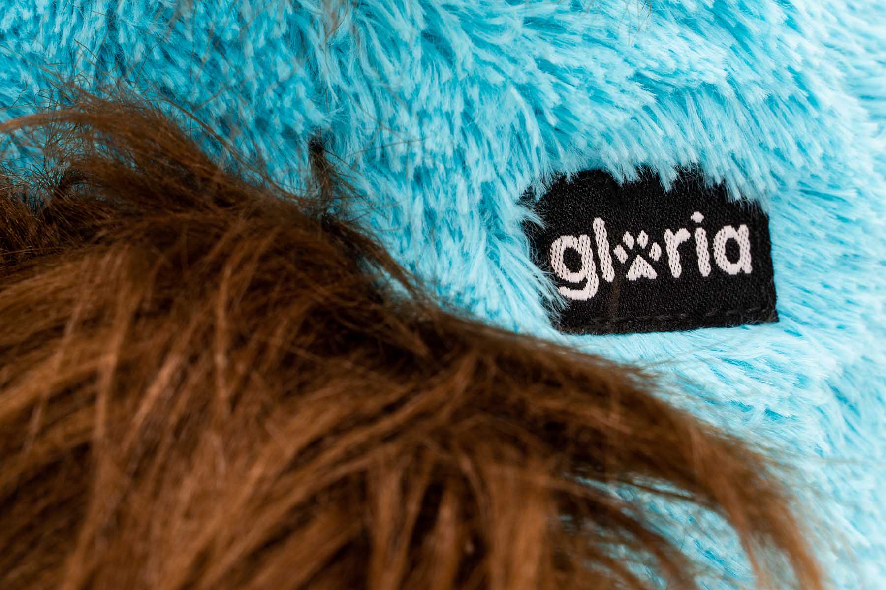 Detaliu eticheta jucarie de plus pentru caini Gloria Finn