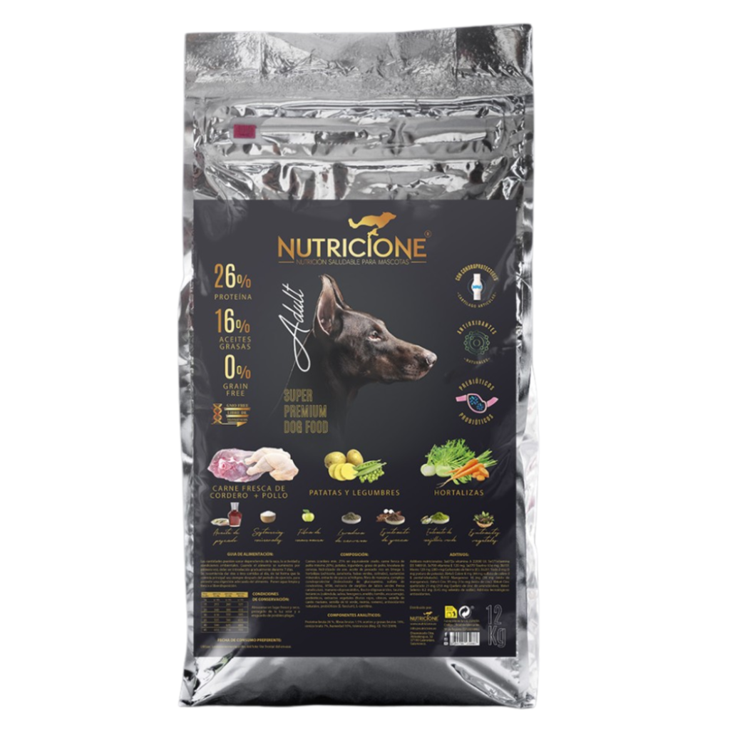 Hrană Uscată cu Carne Proaspătă pentru Câini Adulți | Fără Cereale | Miel/Pui | 12 Kg