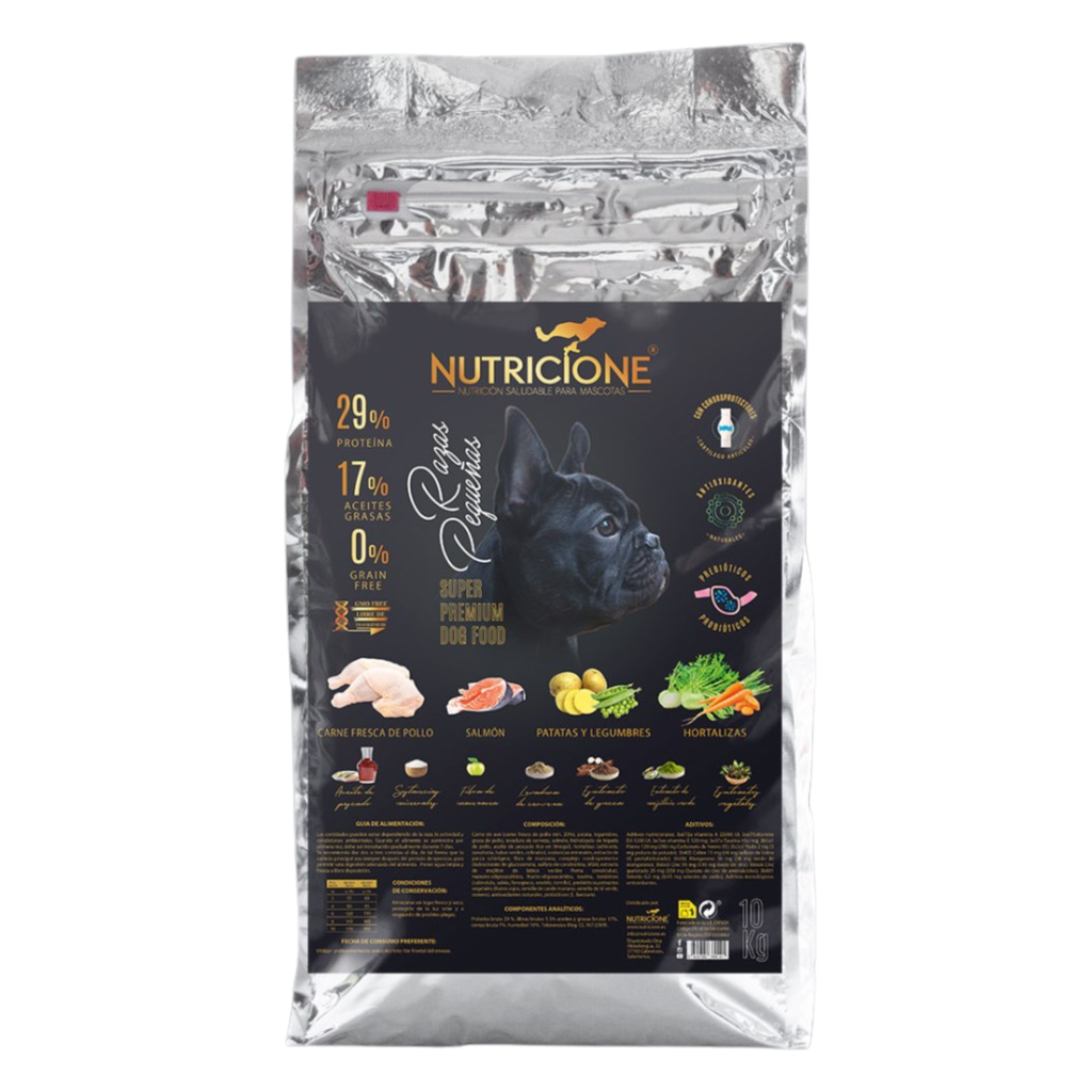 Hrană Uscată cu Carne Proaspătă pentru Rase Mici | Fără Cereale | Pui/Somon | 10 Kg