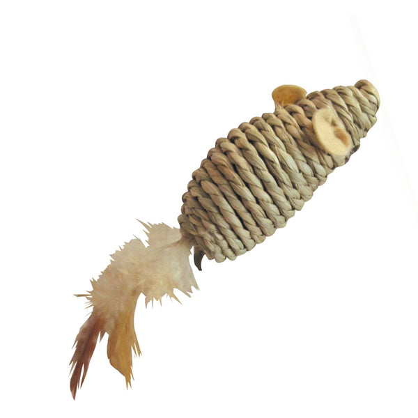 Jucărie pentru pisici Gloria Seagrass Mouse cu pene, din iarbă marină