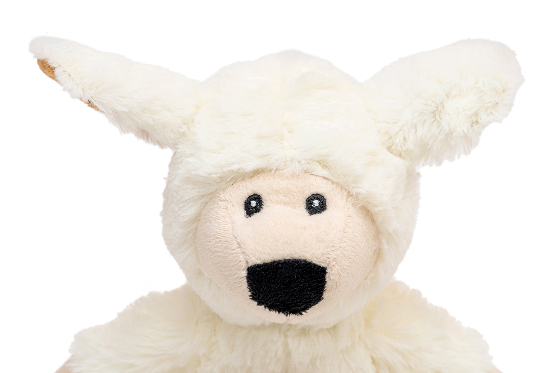 Detaliu fata jucarie de plus pentru caini Gloria Kondoo cu textura moale