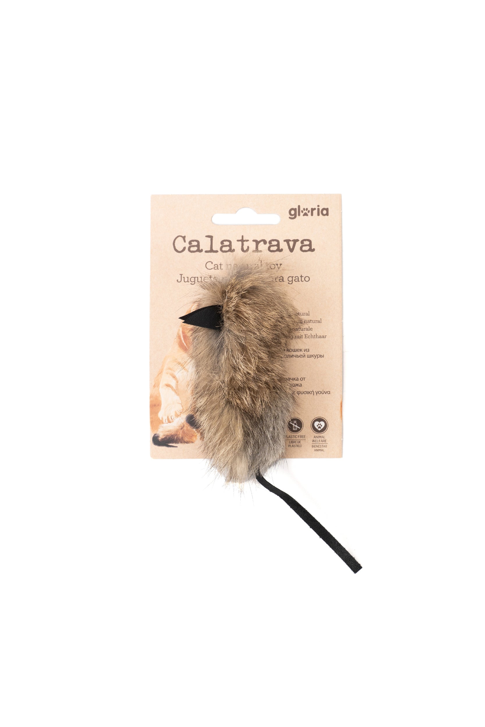 Jucarie pentru pisici Gloria Calatrava din blana naturala de iepure cu ambalaj ecologic