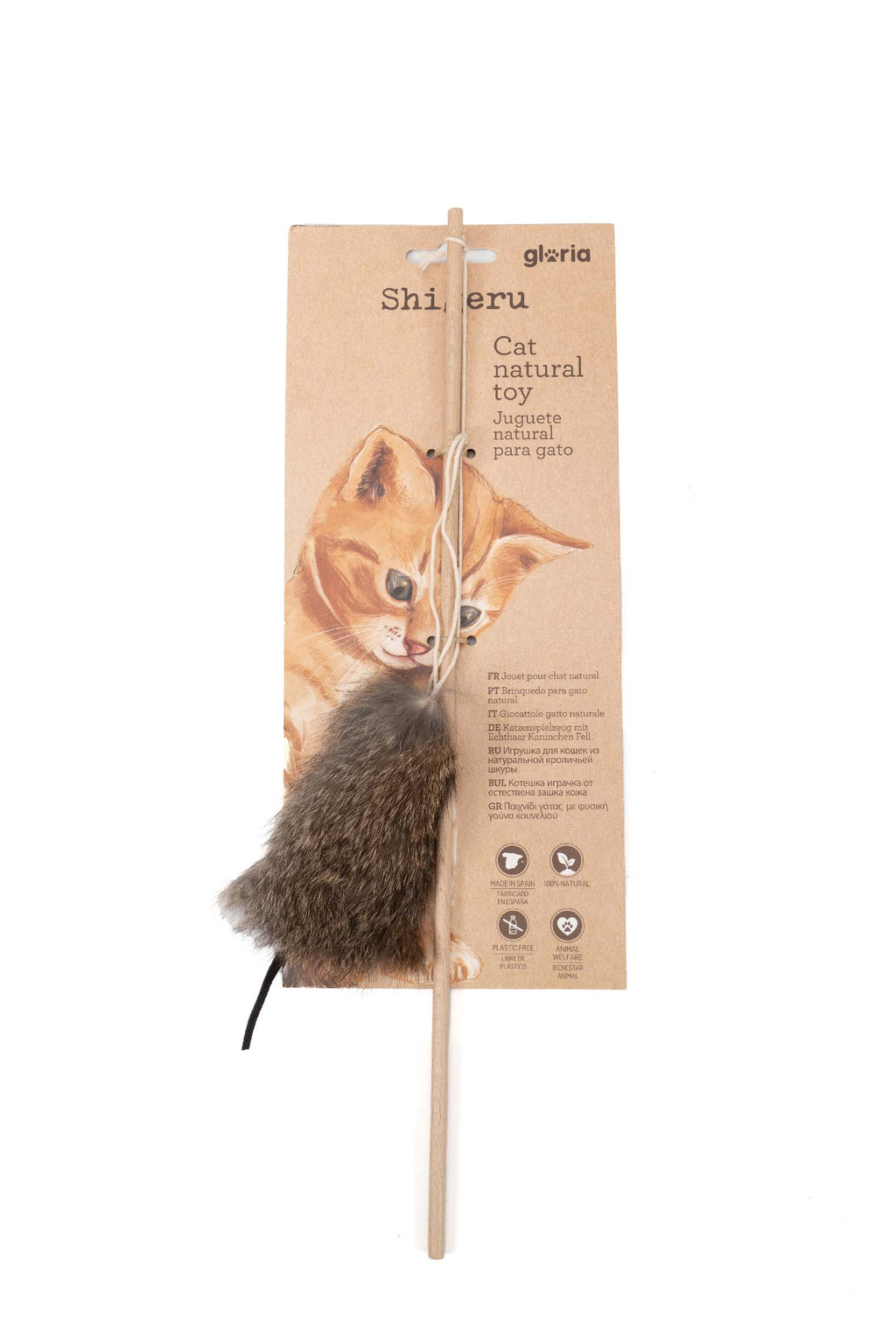 Jucarie pentru pisici Gloria Shigeru cu undita si blana naturala de iepure in ambalaj ecologic