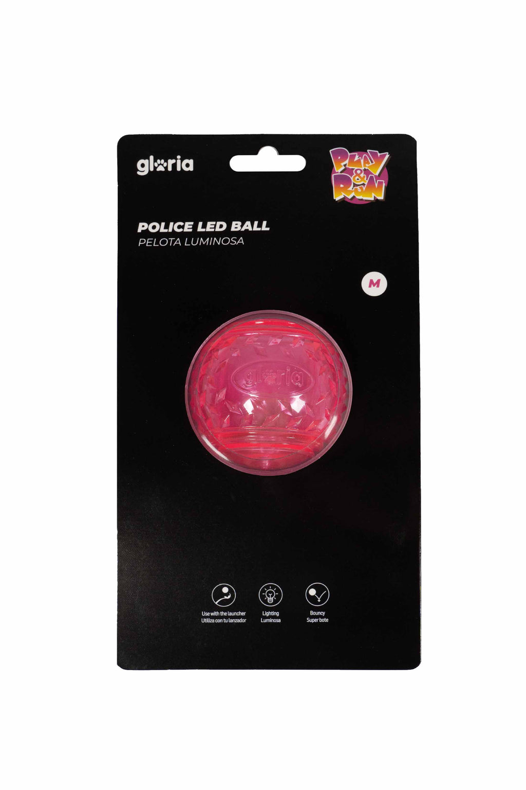 Detaliu minge LED luminoasa pentru caini Police cu lumina vizibila