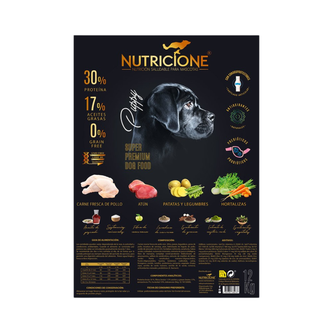 Hrană Uscată cu Carne Proaspătă pentru Câini Junior | Fără Cereale | Pui/Ton | 12 Kg