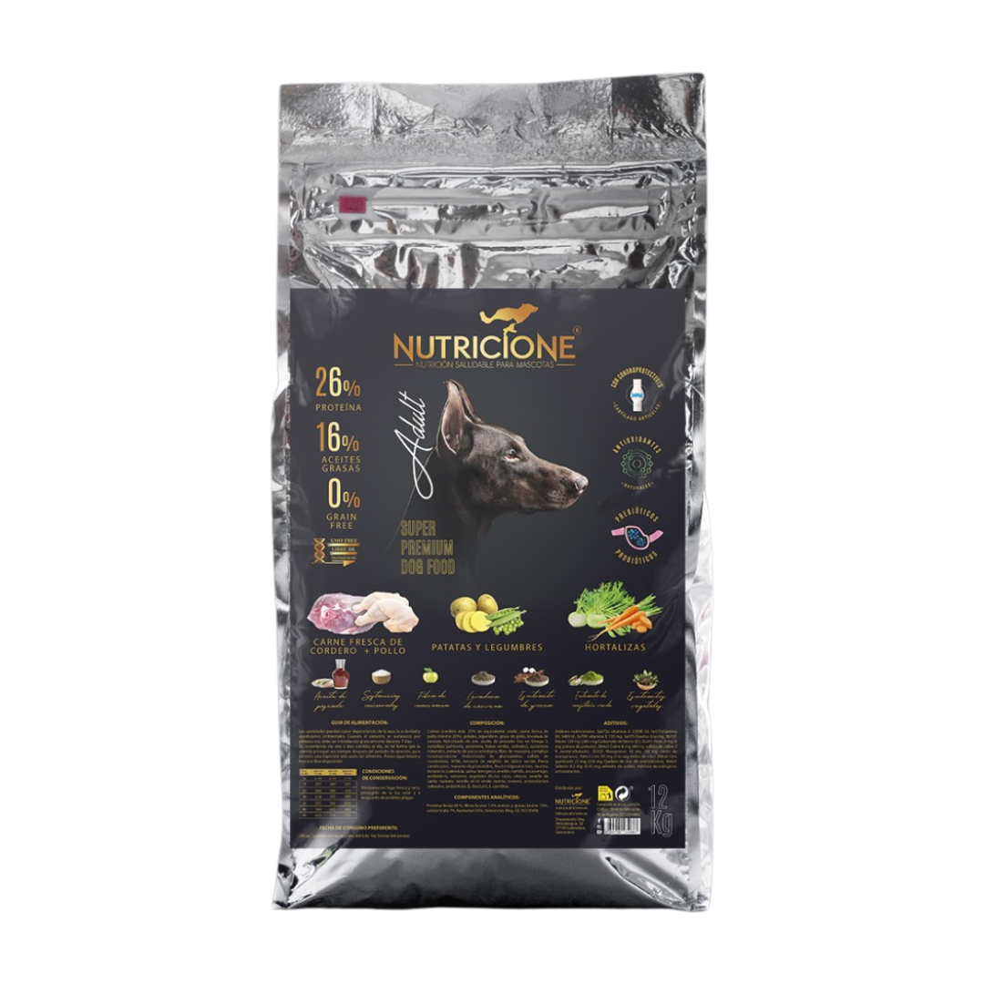 Hrană Uscată cu Carne Proaspătă pentru Câini Adulți | Fără Cereale | Miel/Pui | 12 Kg