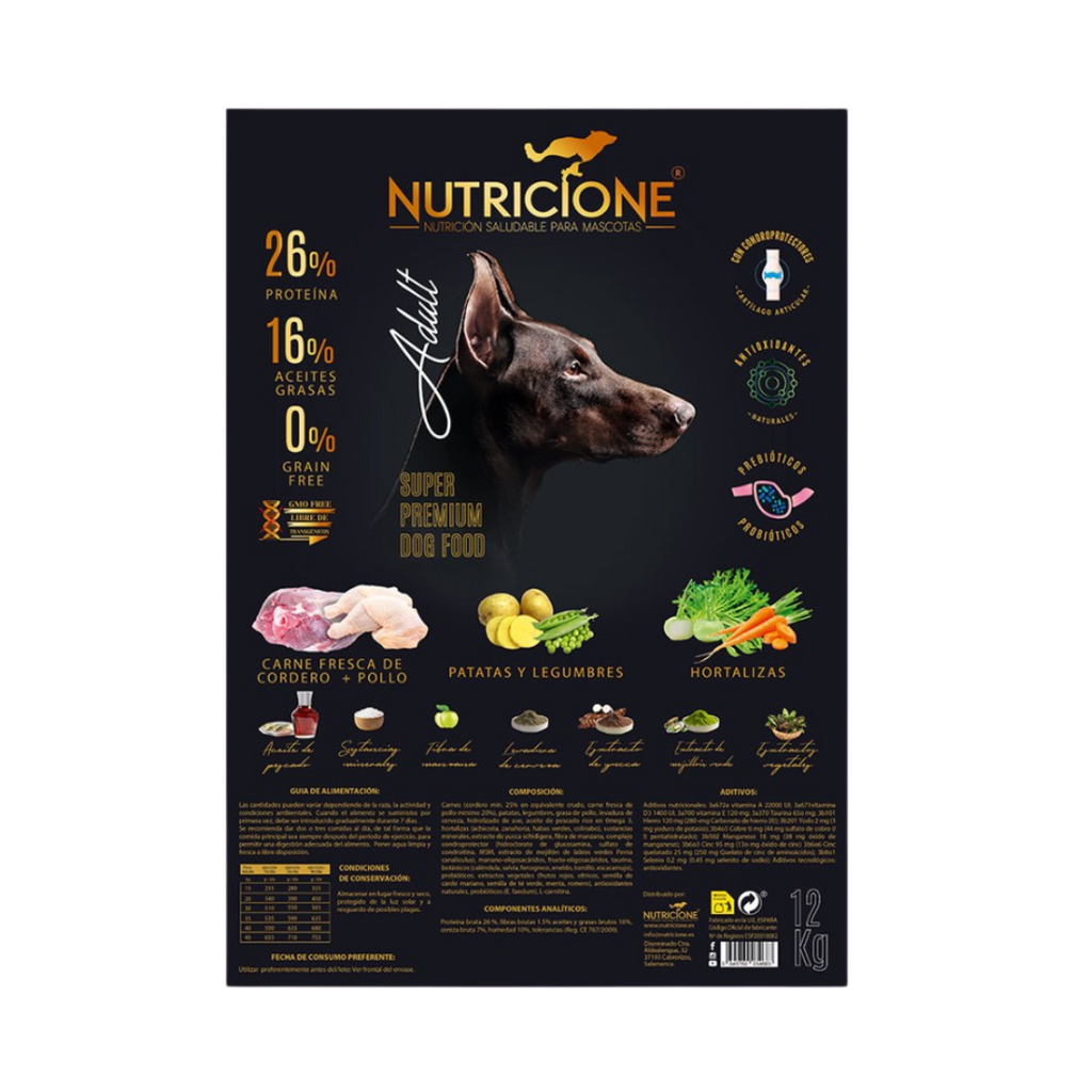 Hrană Uscată cu Carne Proaspătă pentru Câini Adulți | Fără Cereale | Miel/Pui | 12 Kg