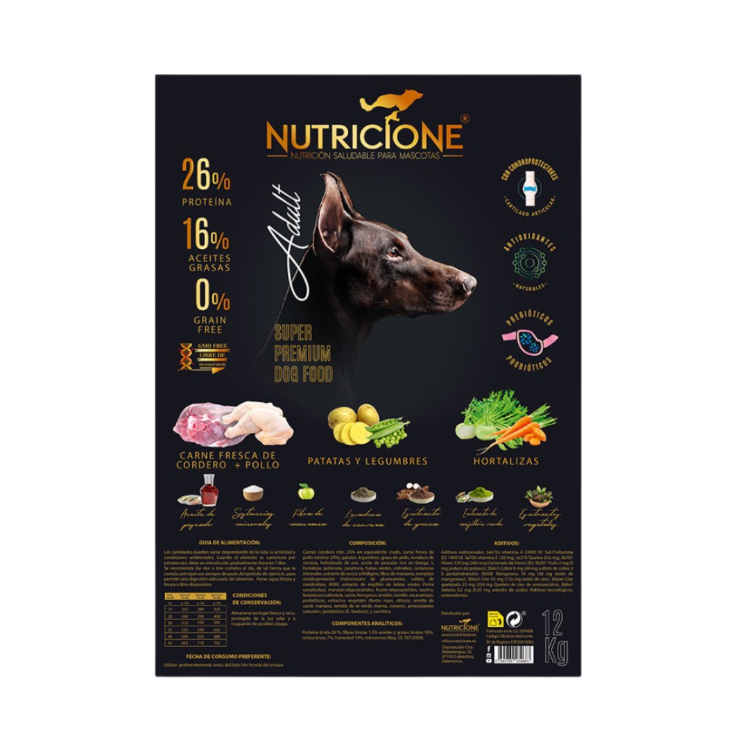 Hrană Uscată cu Carne Proaspătă pentru Câini Adulți | Fără Cereale | Miel/Pui | 12 Kg