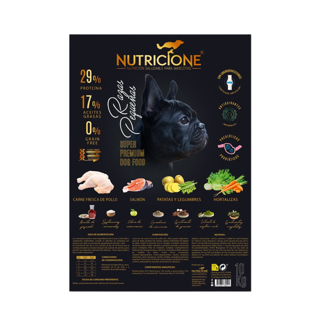 Hrană Uscată cu Carne Proaspătă pentru Rase Mici | Fără Cereale | Pui/Somon | 10 Kg