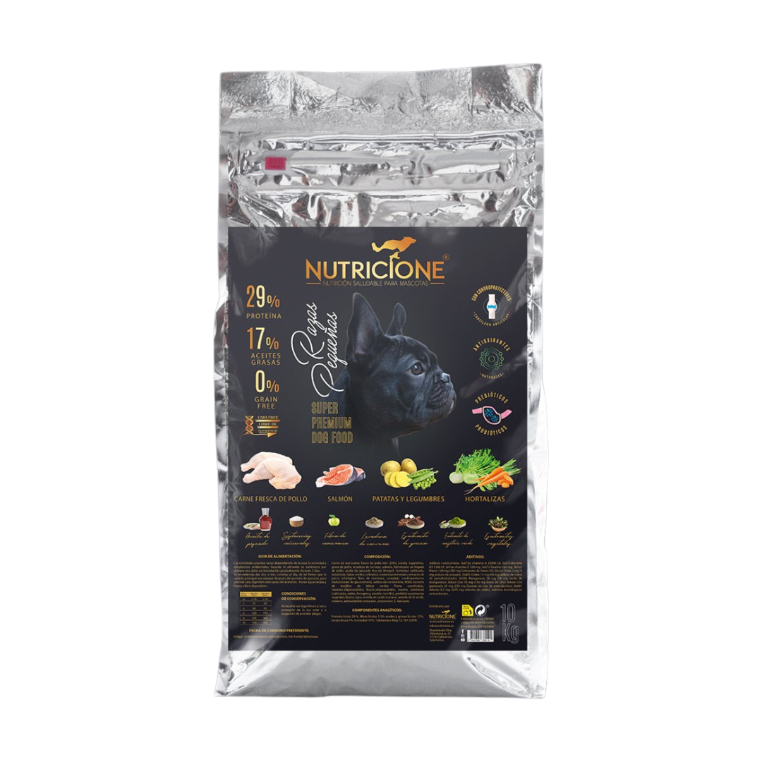 Hrană Uscată cu Carne Proaspătă pentru Rase Mici | Fără Cereale | Pui/Somon | 10 Kg