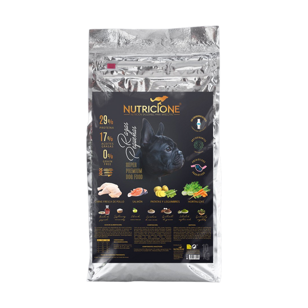 Hrană Uscată cu Carne Proaspătă pentru Rase Mici | Fără Cereale | Pui/Somon | 10 Kg