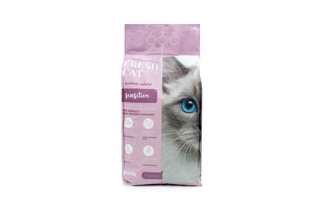 Nisip aglomerant pentru pisici Fresh Cat Sensitive din bentonită naturală, ambalaj frontal