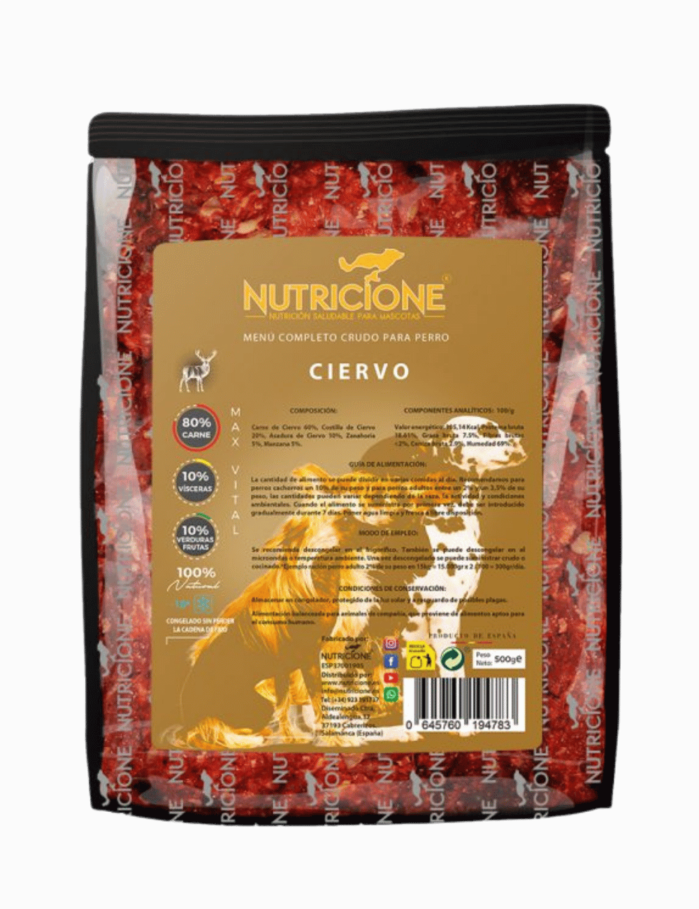 BARF complet pentru câini Nutricione – meniu complet de cerb, ambalaj