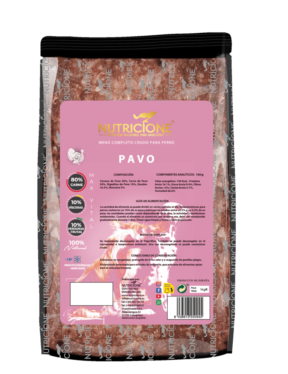 BARF complet pentru câini Nutricione – meniu complet de curcan, ambalaj