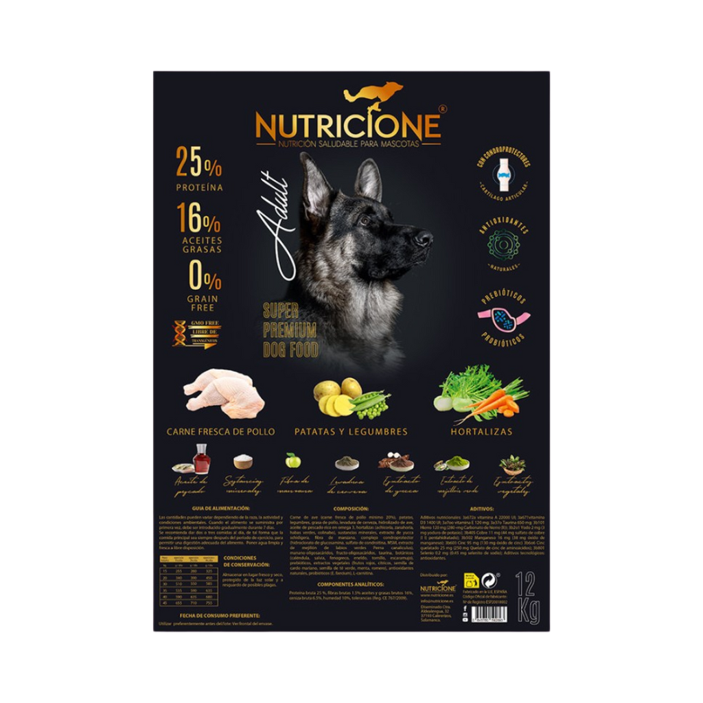 Hrană Uscată cu Carne Proaspătă pentru Câini Adulți | Fără Cereale | Pui | 12 Kg