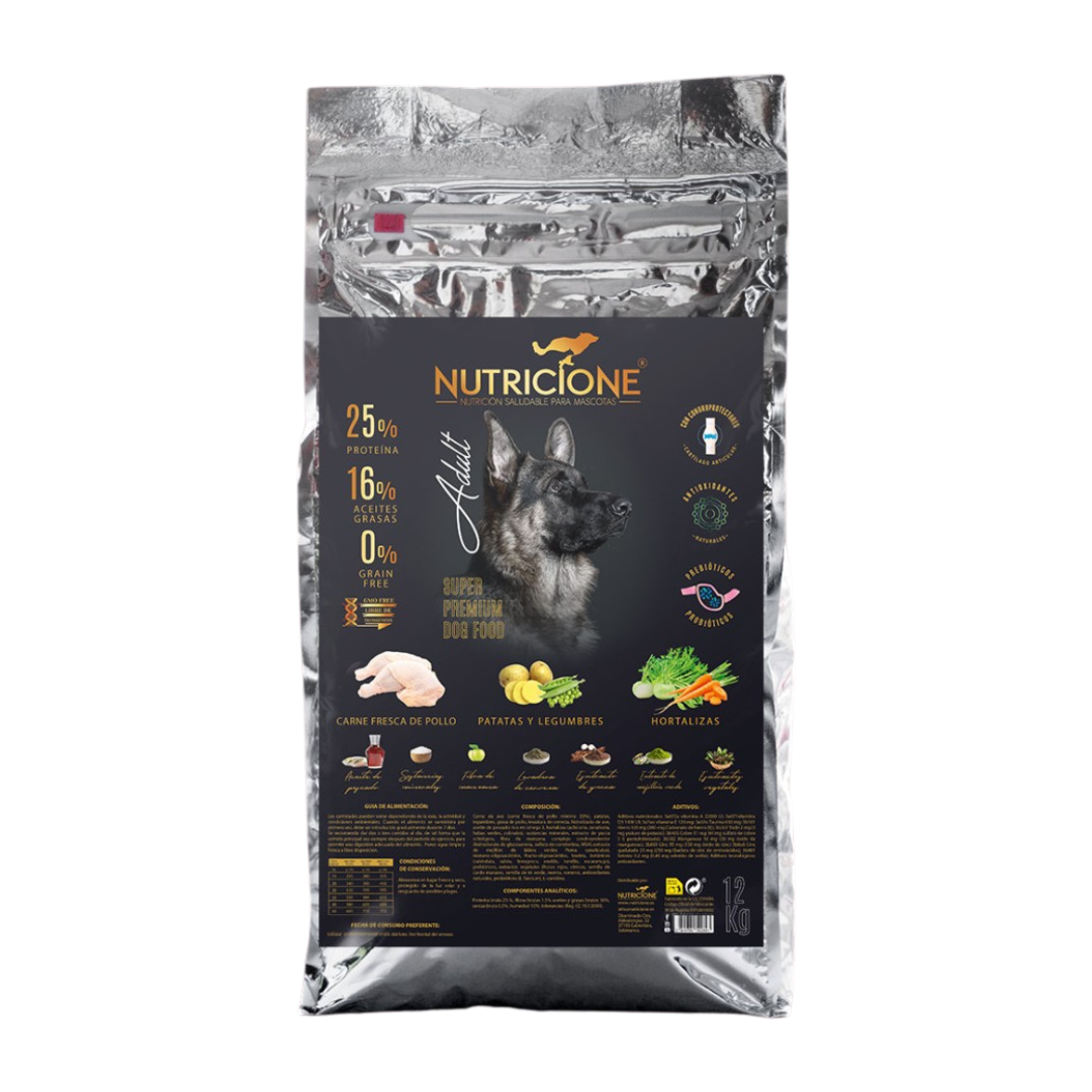 Hrană Uscată cu Carne Proaspătă pentru Câini Adulți | Fără Cereale | Pui | 12 Kg