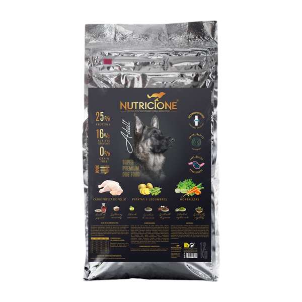 Hrană Uscată cu Carne Proaspătă pentru Câini Adulți | Fără Cereale | Pui | 12 Kg